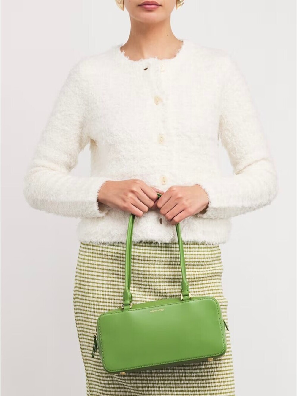 Veronica Beard Boxy Leather Shoulder Bag Lemongrass